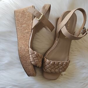 Sun + Stone Woven Tan Cork Platform Sandals